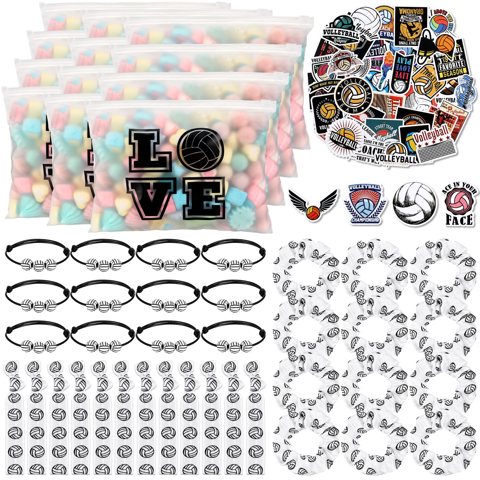 Yeyeplum 190 Pcs Volleyball Party Favors Volleyball Team Gifts for Women Include Goodie Makeup Bags Bracelet Hair Bands Hair Tie