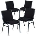 4 Pk. Heavy Duty, 3 Thickly Padded, Black Patterned Upholstered Stack Chair