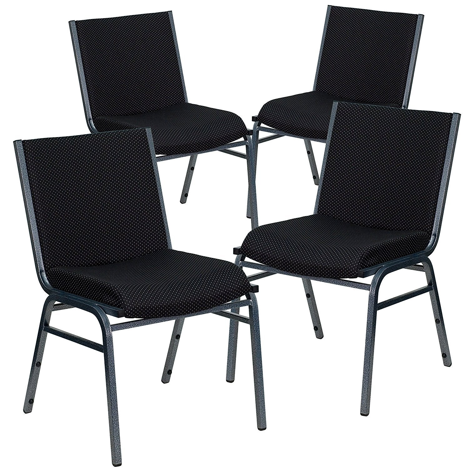 4 Pk. Heavy Duty, 3 Thickly Padded, Black Patterned Upholstered Stack Chair