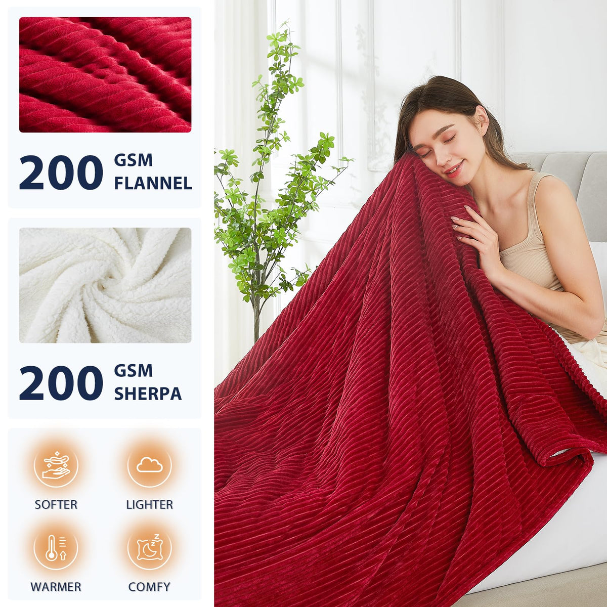 Homemate Electric Blanket Queen Size - 84''X90'' Heated Blanket Queen Size 1/2/4/6/8 Hours Auto-Off 10 Heat Levels Over-Heat Pro