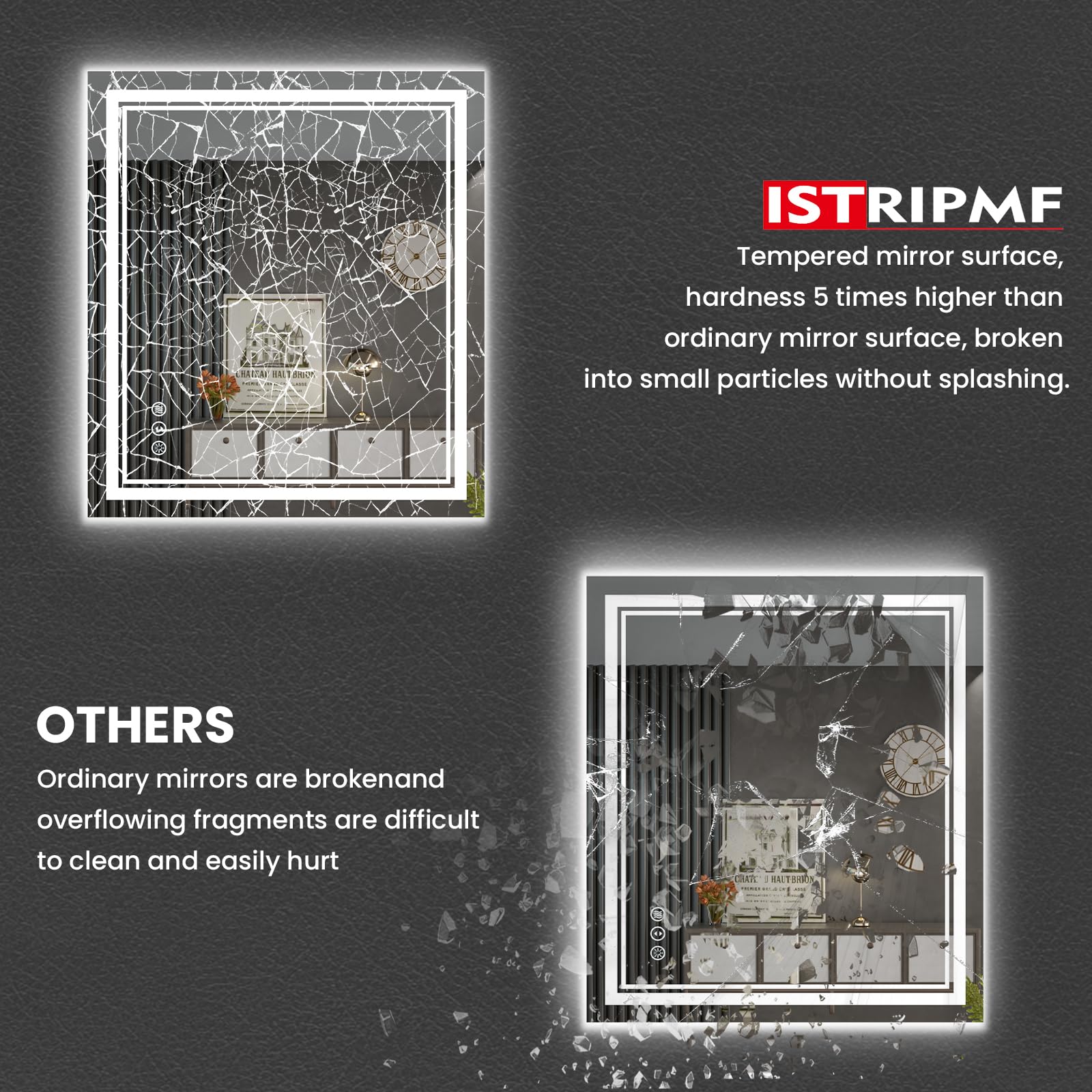 Istripmf 24X30 Inch Led Bathroom Mirror With Lights, Backlit And Front Lighted Bathroom Mirrors For Wall, Anti-Fog Dimmable Memo