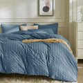 Jellymoni Sierra Blue Duvet Cover Twin Size, 3Pcs Washed Microfiber Bedding Set, Soft Breathable Seersucker Duvet Cover Set With