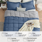 Homelike Moment Queen Comforter Set Blue/Grey, Lightweight Reversible Comforters Queen Size Set, Soft Down Alternative Bed Comfo