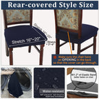 Buyue Luxury Dining Room Chair Covers Set Of 6, Easy Installation Stretchy Jacquard Armless Kitchen Chair Seat Protectors, Rear Covered- Navy Blue- 6