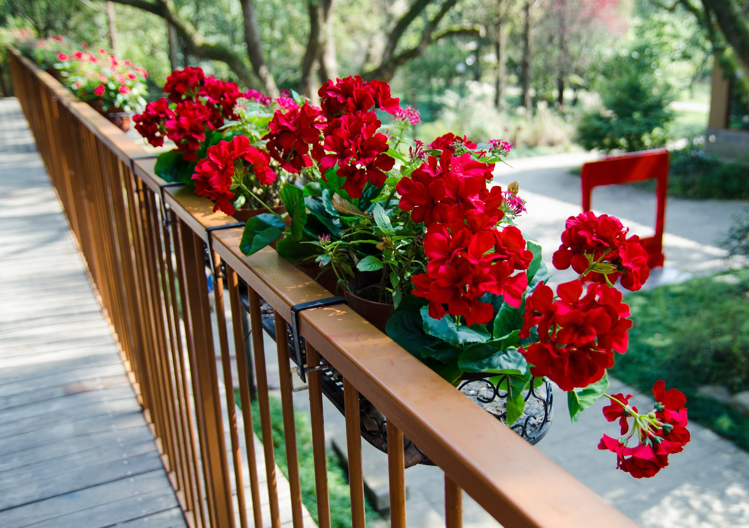 Mumiko Artificial Geraniums Silk Flowers, 18'' Ruby Red, 2PCS for Home Outdoor Garden Decor