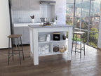Kitchen Island, Kitchen Table 35" H, 4 Legs, 3 Open Storage Shelves, White/Ibiza Marble