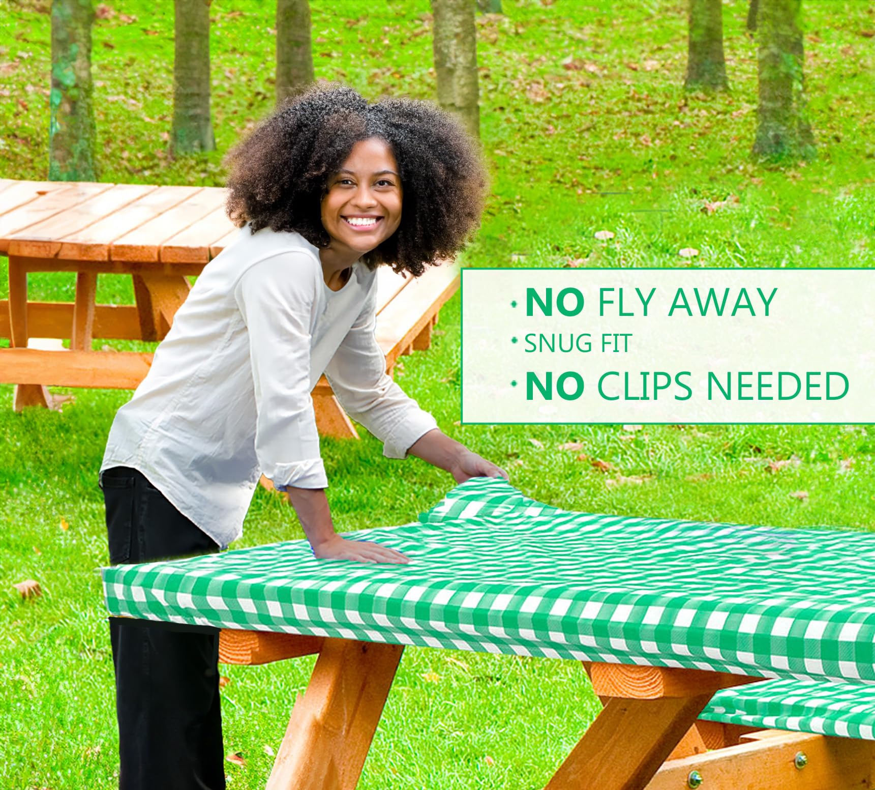 Linpro 8Ft Vinyl Fitted Picnic Table Cover With Bench Covers. Outdoor Checkered Picnic Tablecloth For Camper And Rv Accessories. 3 Piece Set Camping Essentials. Waterproof, With Elastic Edges. 96'