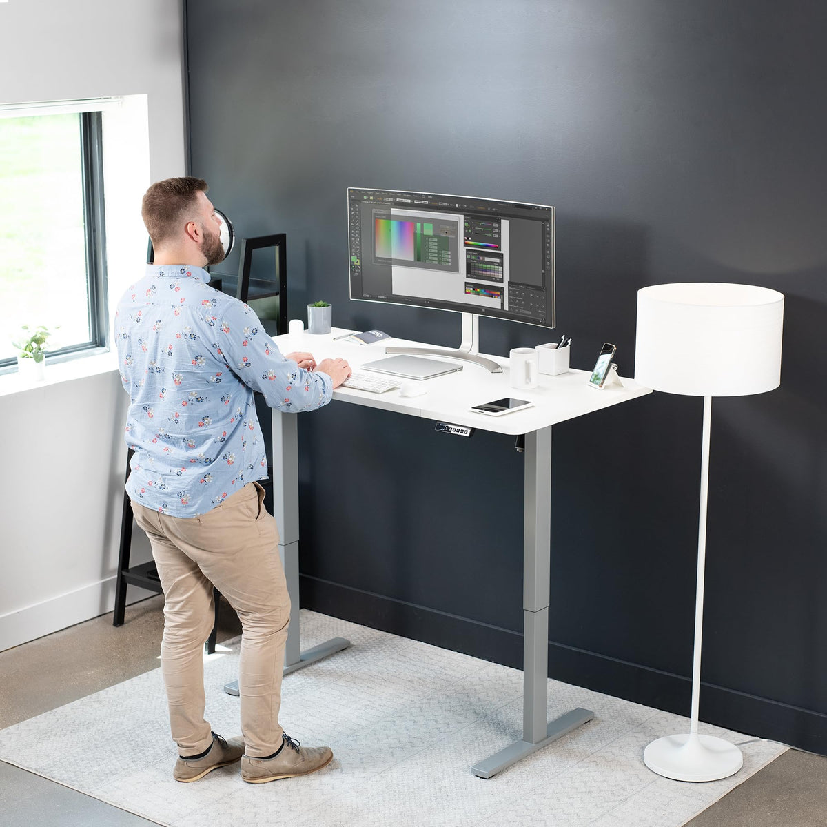 Vivo Electric 60 X 30 Inch Standing Desk Workstation, Memory Controller Height Adjustment, 1B Series, White Top Gray Frame, Desk-Kit-1G6W-30