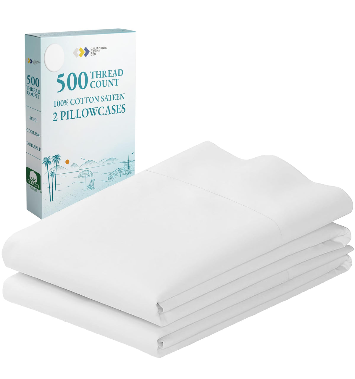 California Design Den Soft & Silky 500 Thread Count 100% Cotton Is Cool & Smooth, 2 Standard Size Pillow Cases Fits Standard & Q