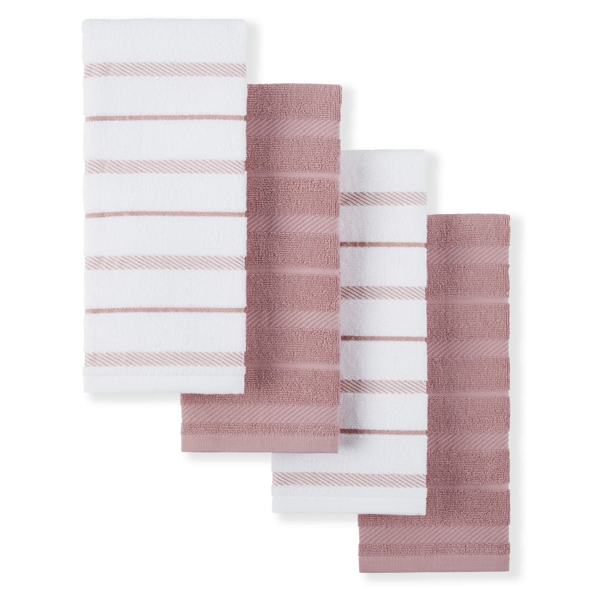 KitchenAid Albany Kitchen Towel 4-Pack Set, Dried Rose/White, 16x26