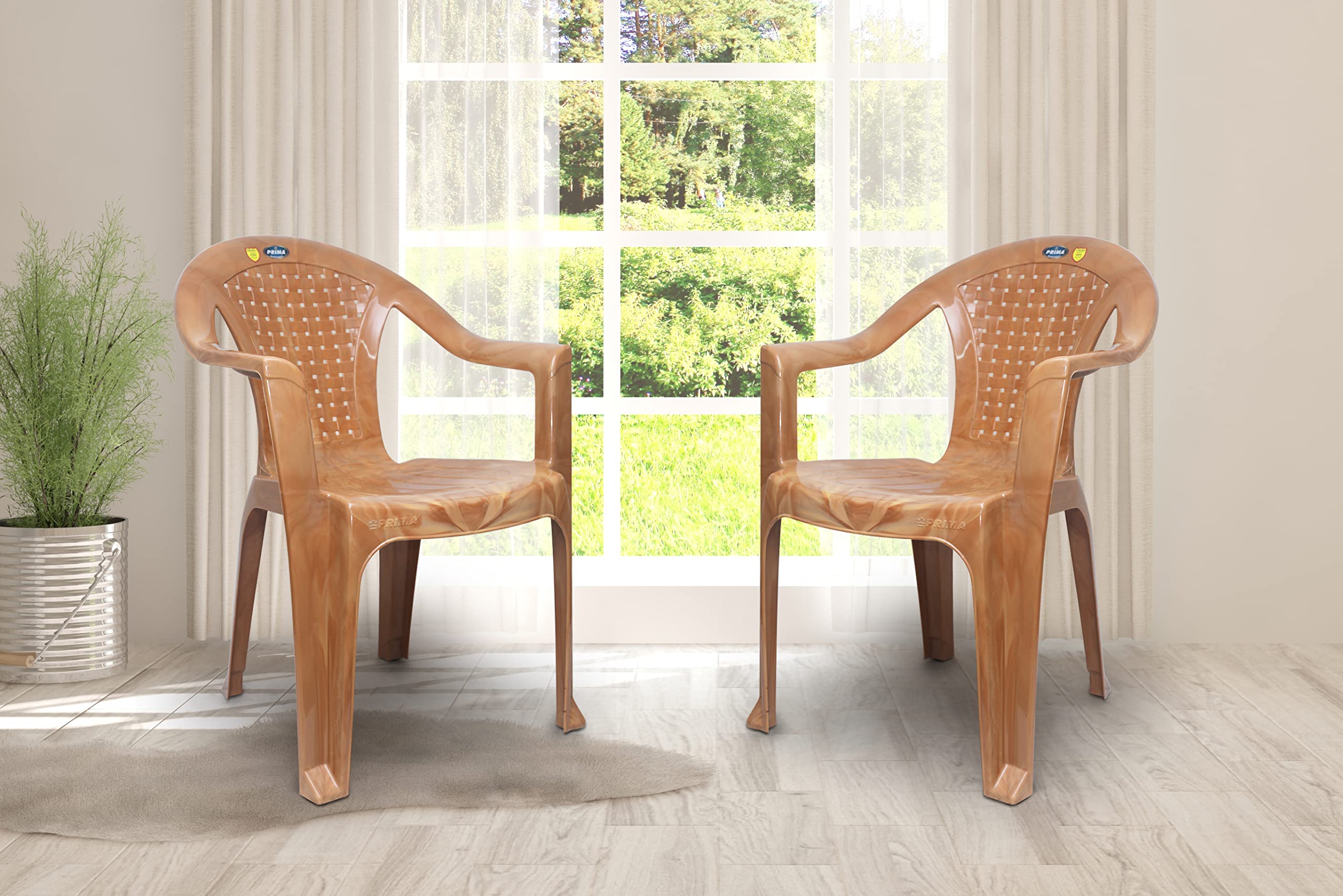 Prima Plastic Chair For Living Room | Set Of 2 | Chair For Home, Living Room, Multipurpose | Stackable Chair With Arm | 100% Vir
