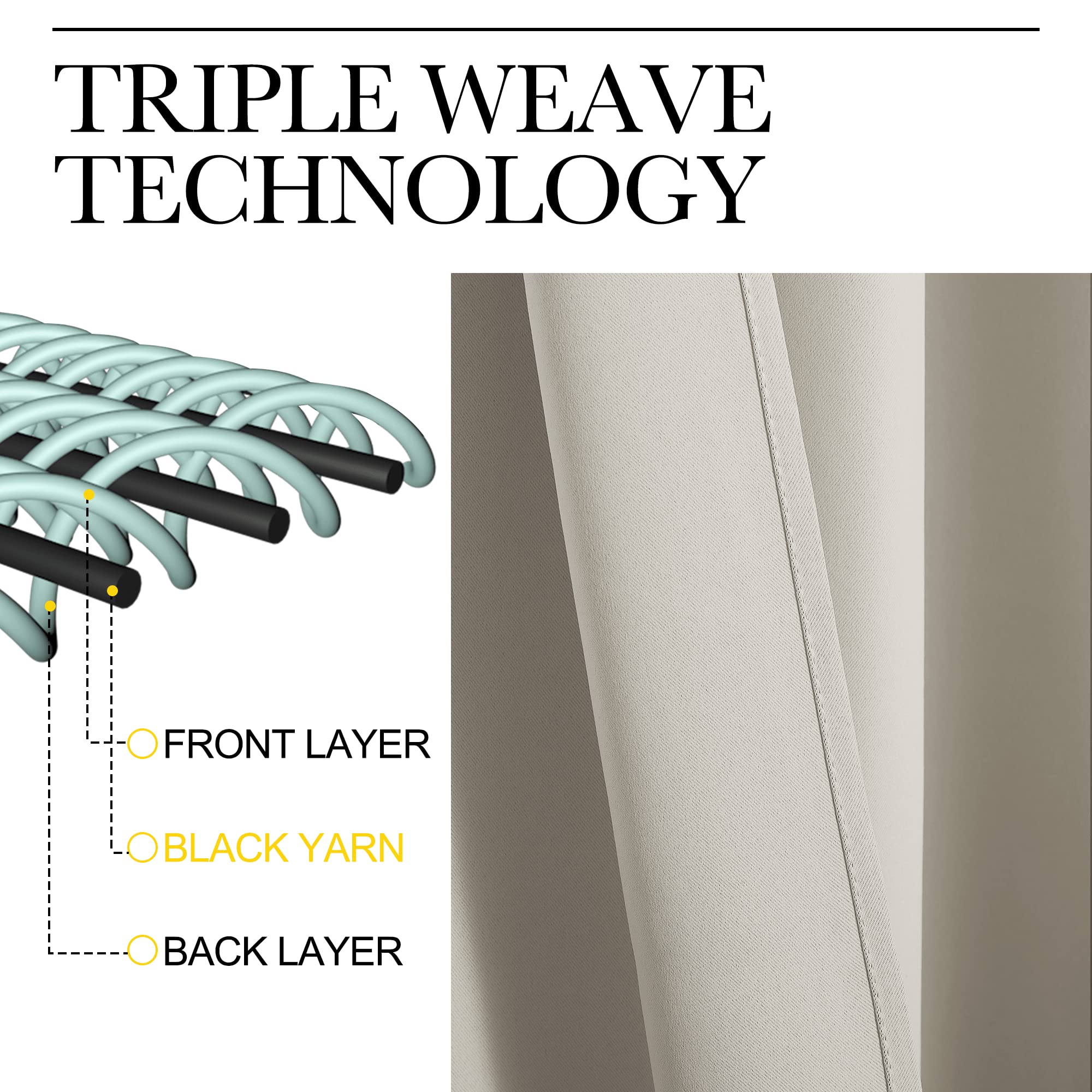 Nicetown Window Treatment Blackout Curtains - (Natural Color) 52 Inches W By 95 Inches L Each Panel, Set Of 2, Blackout Drape Panels For Villa, Hall