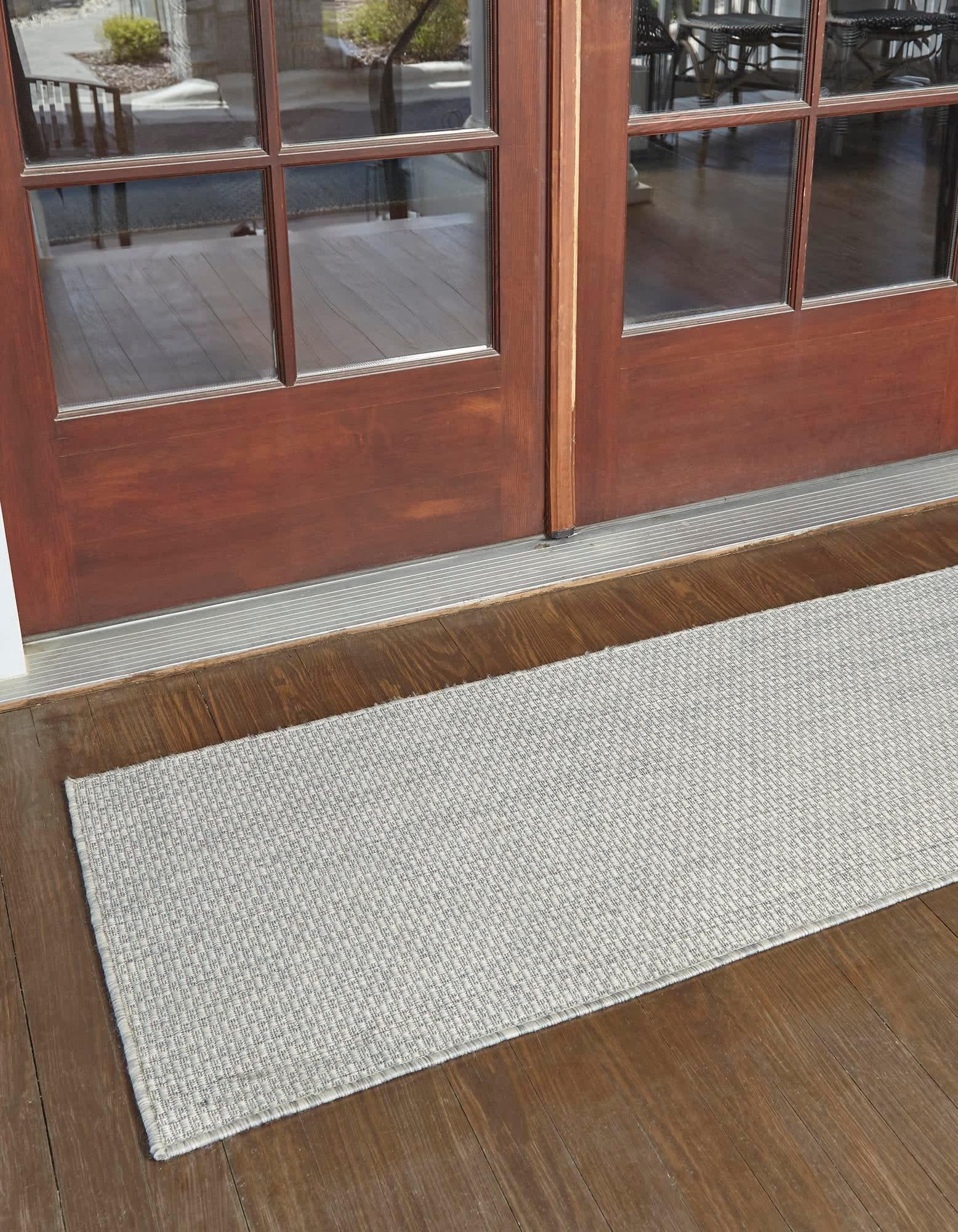 Unique Loom Collection Casual Transitional Solid Heathered Indoor/Outdoor Flatweave Area Rug (2' 7'' X 12' Runner, Light Gray/Iv