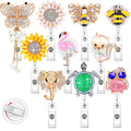 Teling 10 Pcs Retractable Nursing Badge Holder With Clip Rhinestone Badge Reels Animal Butterfly Nurse Card Name Badge Holders B