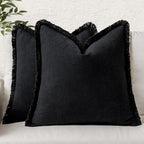 Miulee Set Of 2 Linen Throw Pillow Covers Decorative Square Pillow Covers Farmhouse Style Boho Cushion Covers Black Pillow Cover