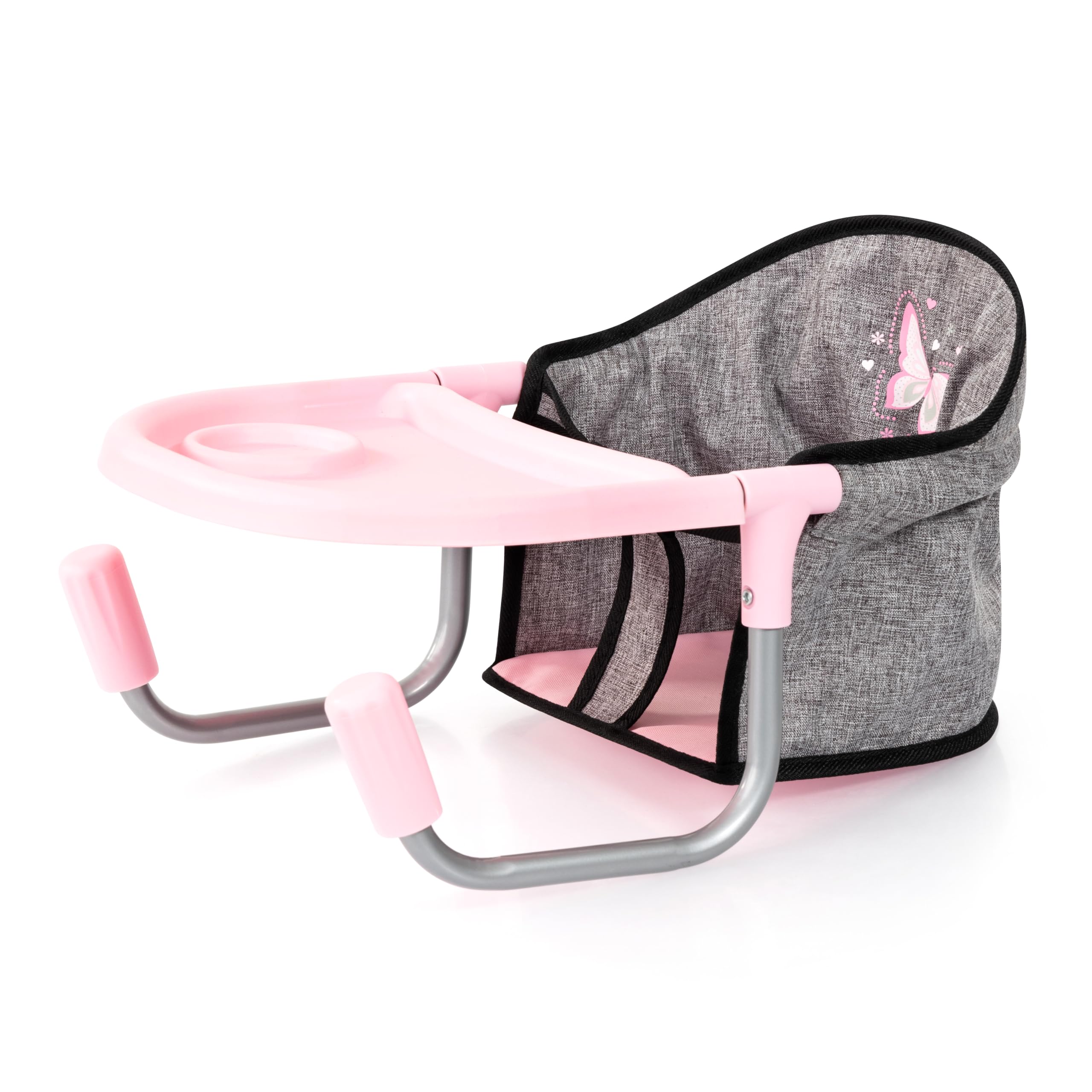 Bayer Design Doll High Chair, Doll Table Seat for 18 Inch Dolls, Grey-Pink-Butterfly, Foldable Feeding Tray