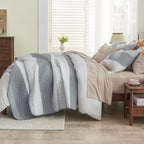 Andency Grey Striped Quilt King(106X96Inch), 3 Pieces (1 Quilt And 2 Pillowcases) Patchwork Bedspread Coverlet Set, Soft Microfiber Quilted Bedding Set