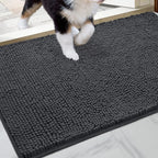Homeideas Absorbent Chenille Door Mat Indoor, 24“X36”, Dirt Trapper Machine Washable Non Slip Throw Rugs For Entryway, Entrance, Mud Room, Thick Welcome Doormat, Dark Gray