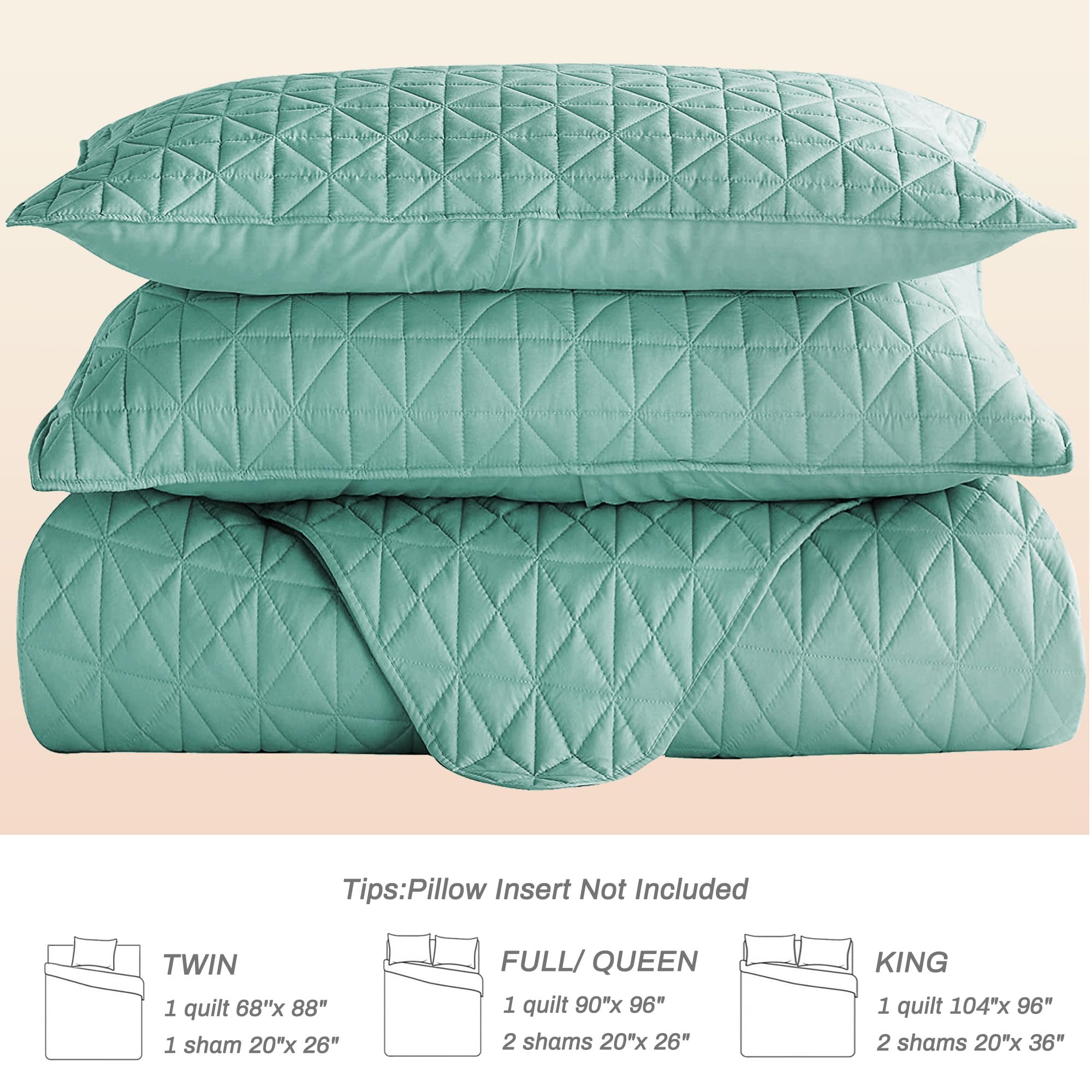 Exclusivo Mezcla Quilts King Size Bedding Set With Stitched Grid Pattern, Lightweight Summer Green Bedspreads Coverlets Bed Cove