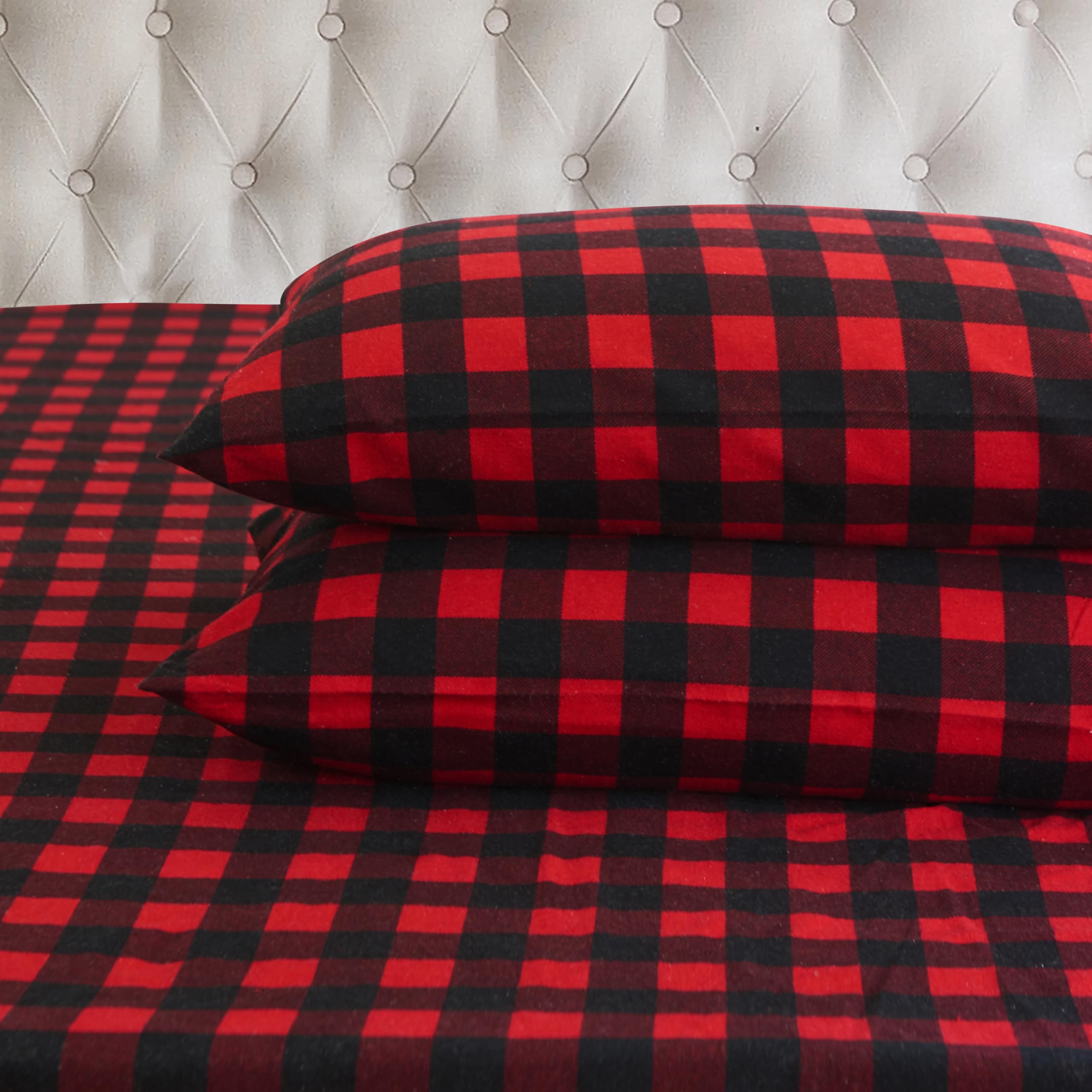 Elegant Comfort Ultra Soft 4-Piece 100% Turkish Cotton Flannel Sheet Set - Buffalo Check Plaid Flannel Sheets, Warm And Cozy Pre