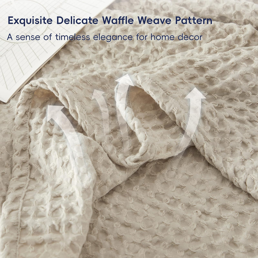 Phf Ultra Soft Waffle Weave Throw Blanket 50'X 60'- Washed Lightweight Breathable Cozy Woven Blanket For Bed - Aesthetic Decor For Couch Bedding Sofa Home Car - Light Khaki/Linen