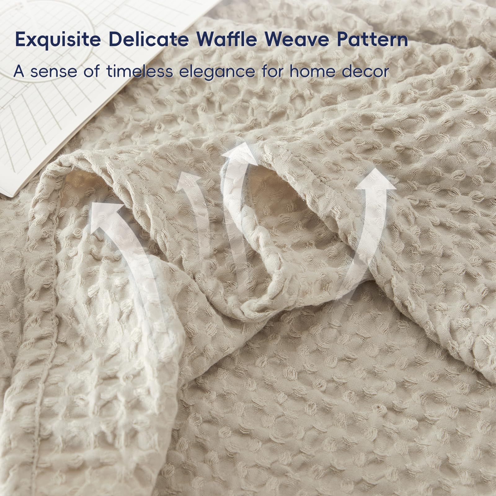 Phf Ultra Soft Waffle Weave Throw Blanket 50'X 60'- Washed Lightweight Breathable Cozy Woven Blanket For Bed - Aesthetic Decor For Couch Bedding Sofa Home Car - Light Khaki/Linen