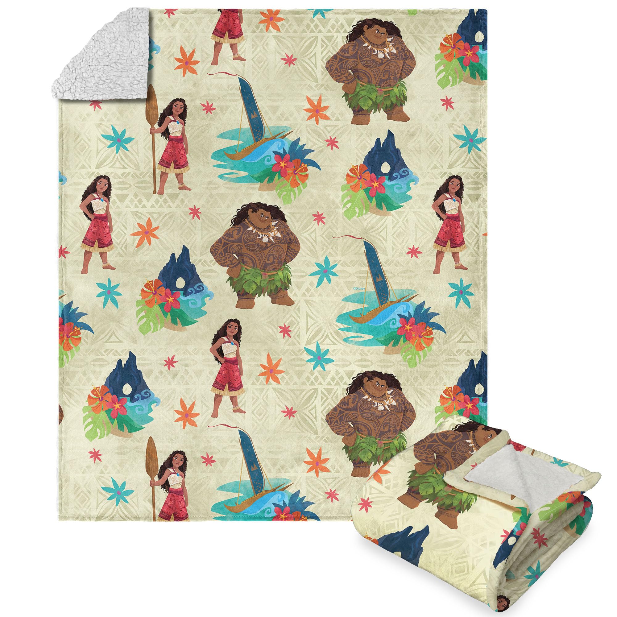 Disney Moana 2 Island Pattern Silk Touch Sherpa Throw Blanket 50X60 Inches