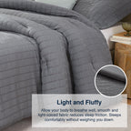Quataly Grey Full Comforter Set - 3 Pieces Seersucker Lightweight Bedding Comforter Sets (1 Soft Fluffy Comforter & 2 Pillowcase