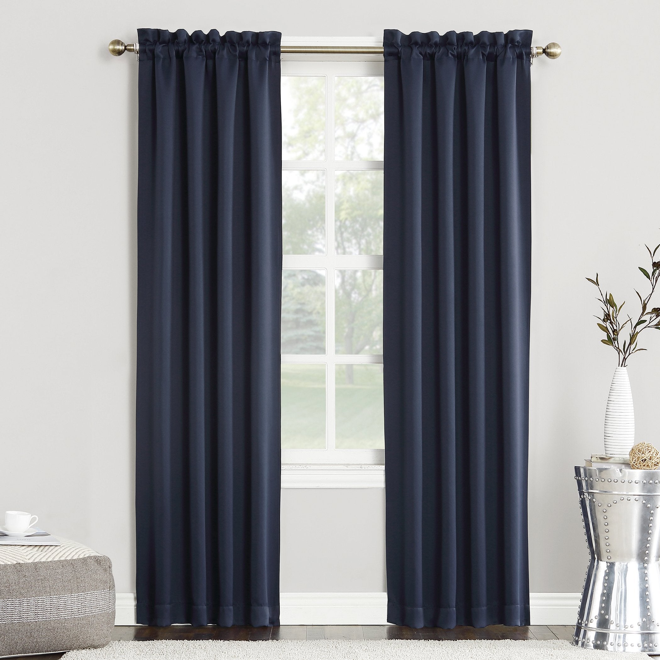 Sun Zero Easton Energy Saving Blackout Rod Pocket Curtain Panel, 40 x 84, Navy Blue