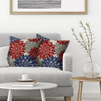 Cxmeifly Red Navy Blue Pillow Covers 20X20 Inch Set Of 2 4Th Of July Dahlia Floral Decor Throw Pillows Summer Modern Geometry Fl