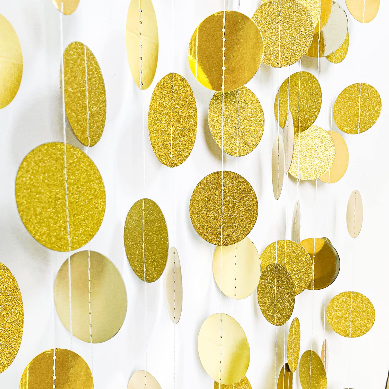 MIAHART 52 Feet Circle Dots Gold Circle Garlands Glitter Gold Decorations Party Garland Hanging Banner Decor for Birthday Baby S
