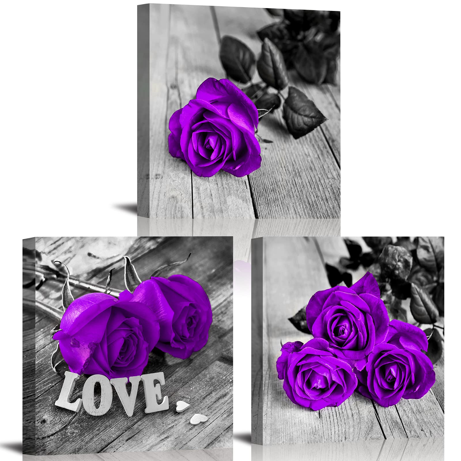 Purple Wall Decor Bathroom Accessories Purple Rose Flower Wall Art Purple and Grey Wall Decor Floral Canvas Paintings for Living