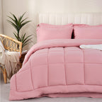 Downcool Full Size Comforter Sets, 7Pcs Full Size Bedding Sets Pink, All Season Down Alternative Bedding Comforter Sets With Com
