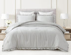 Chezmoi Collection Nora 3-Piece Ruffled Edge Trim Soft Washed Microfiber Comforter Set (Oversized Queen, Light Gray)