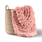 Adyrescia Chunky Knit Blanket Throw | 100% Hand Knit With Jumbo Chenille Yarn (50''X60'', Seashell Pink)