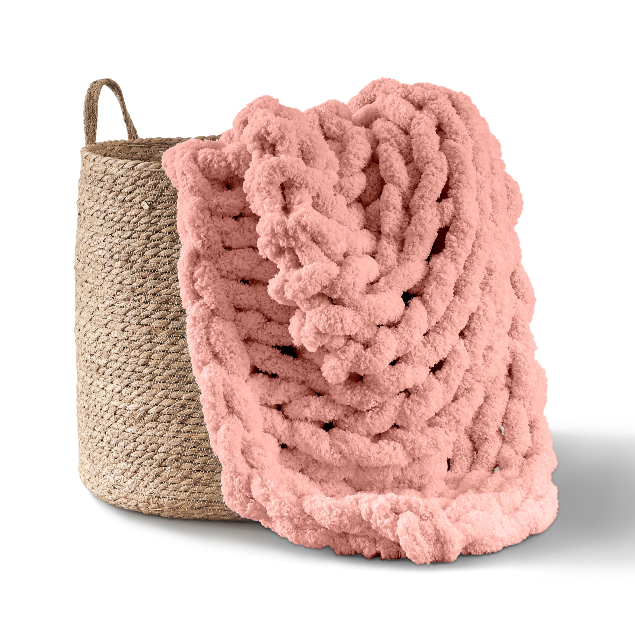 Adyrescia Chunky Knit Blanket Throw | 100% Hand Knit With Jumbo Chenille Yarn (50''X60'', Seashell Pink)