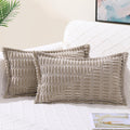 Decoruhome Decorative Khaki Throw Pillow Covers 12X20 Set Of 2 With Splicing, Boho Lumbar Soft Corduroy Broadside Twill Pillow C