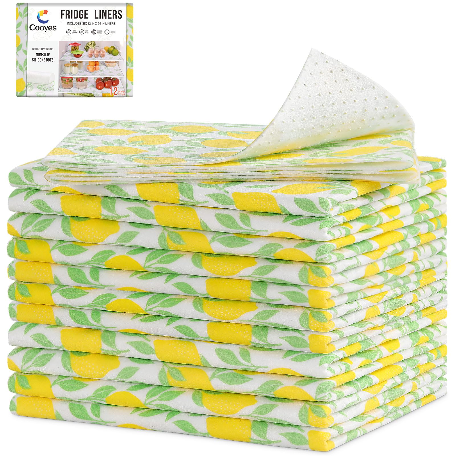 Cooyes 12 Pack Polyester Shelf Liners for Kitchen Cabinets, 17.7    36, Non-Slip Refrigerator Liners Machine Washable, Refrigera