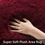 Pettop Fluffy Burgundy Rug For Bedroom Living Room, 3X5 Feet Rectangle Rug Plush Fuzzy Carpet For Girls Kids Boys, Non-Slip And