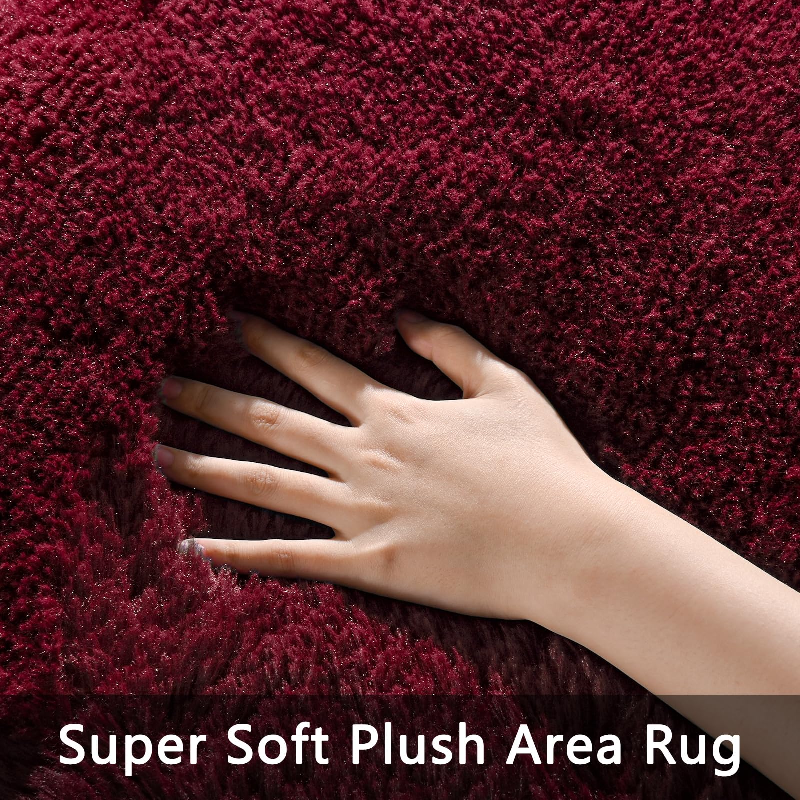 Pettop Fluffy Burgundy Rug For Bedroom Living Room, 3X5 Feet Rectangle Rug Plush Fuzzy Carpet For Girls Kids Boys, Non-Slip And