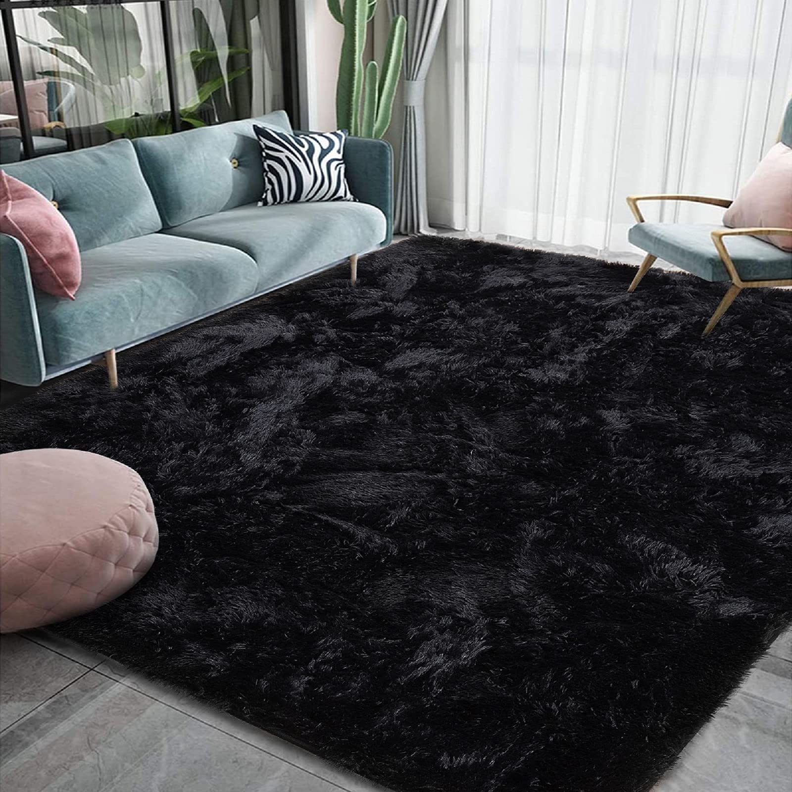 HOMORE Rugs for Living Room 6x9 Black Fluffy Area Rug Modern Shag Rugs for Bedroom, Super Soft and Comfy Carpet, Cute Carpets fo