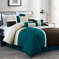 Chezmoi Collection Upland 7-Piece Quilted Patchwork Comforter Set, Teal/Beige/Brown, Queen