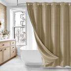 MitoVilla No Hooks Needed Beige Waffle Shower Curtain with Snap-in Liner, Modern Waffle Weave Heavy Duty Fabric Cloth Shower Cur