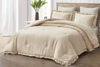 Chezmoi Collection Nora Light Sand Comforter Set Oversized King Size 3-Piece Fluffy Soft Lightweight Bedding Ruffled Edge Trim S