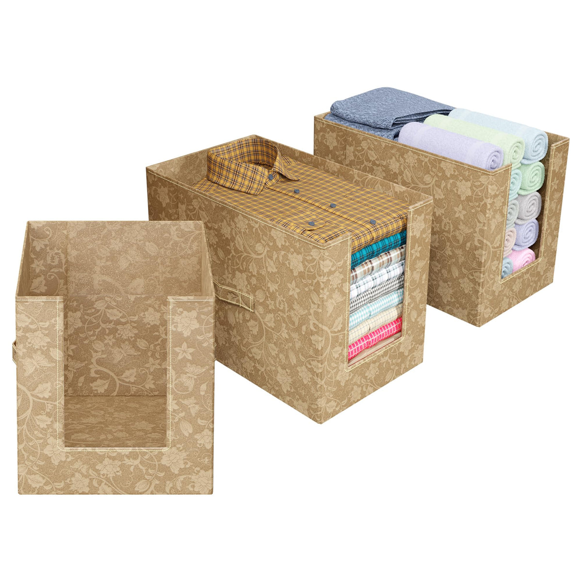Kuber Industries Metalic Print Shirt Organizer for Wardrobe|Foldable Non Woven Shirt Stacker|Designer Cupboard Organizer for Clo