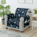 Story@Home Quilted Sofa Cover 1 Seater Fully Covered Microfiber Sofa Cover 1 Seater 60 X 175 Cm Navy Blue & Sky Blue Floral & Ch