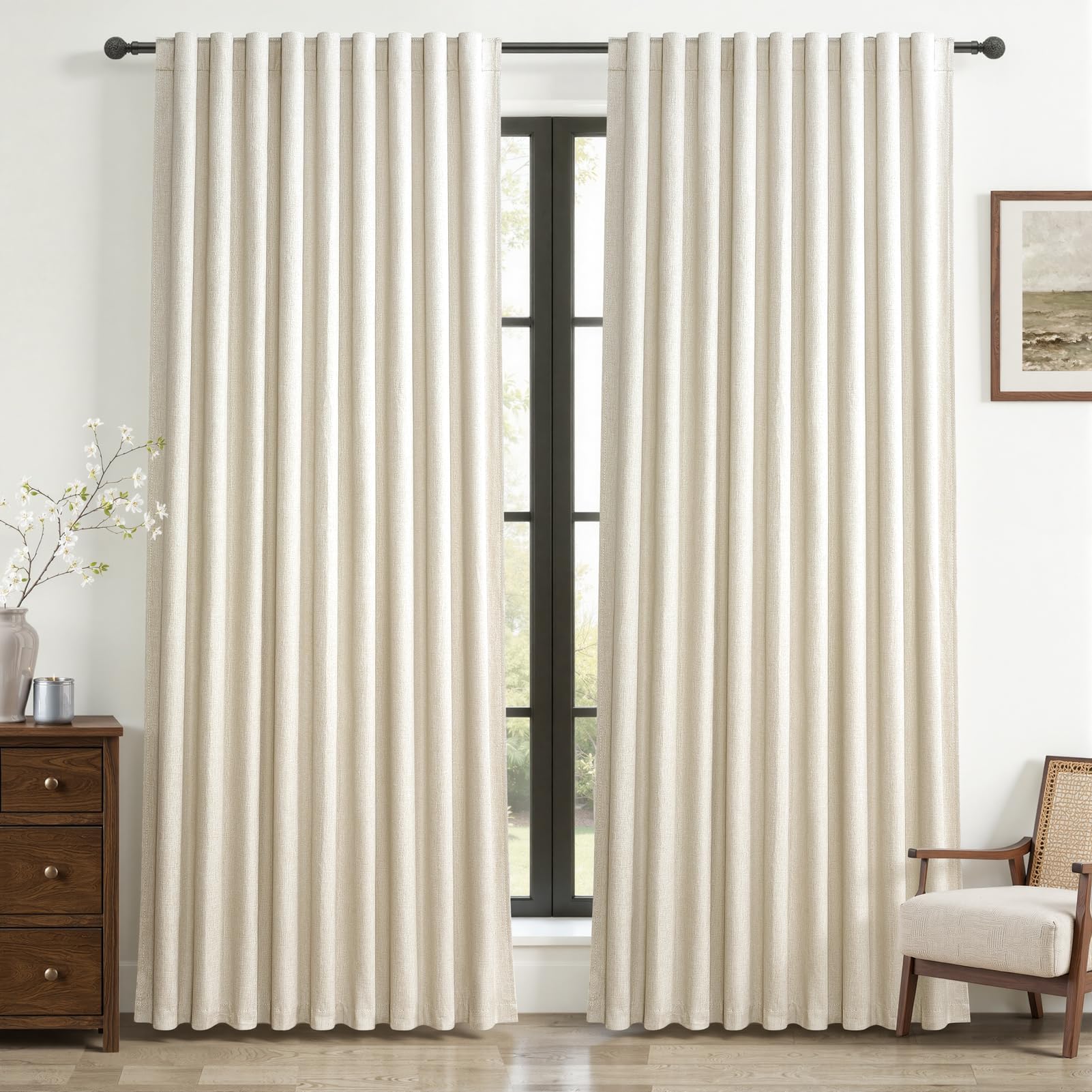 Cute Blackout Curtains 60 Inches Extra Wide Linen 96 Inch Length for Living Room/Sliding Glass Door,Pleated Heavy Duty Thermal D