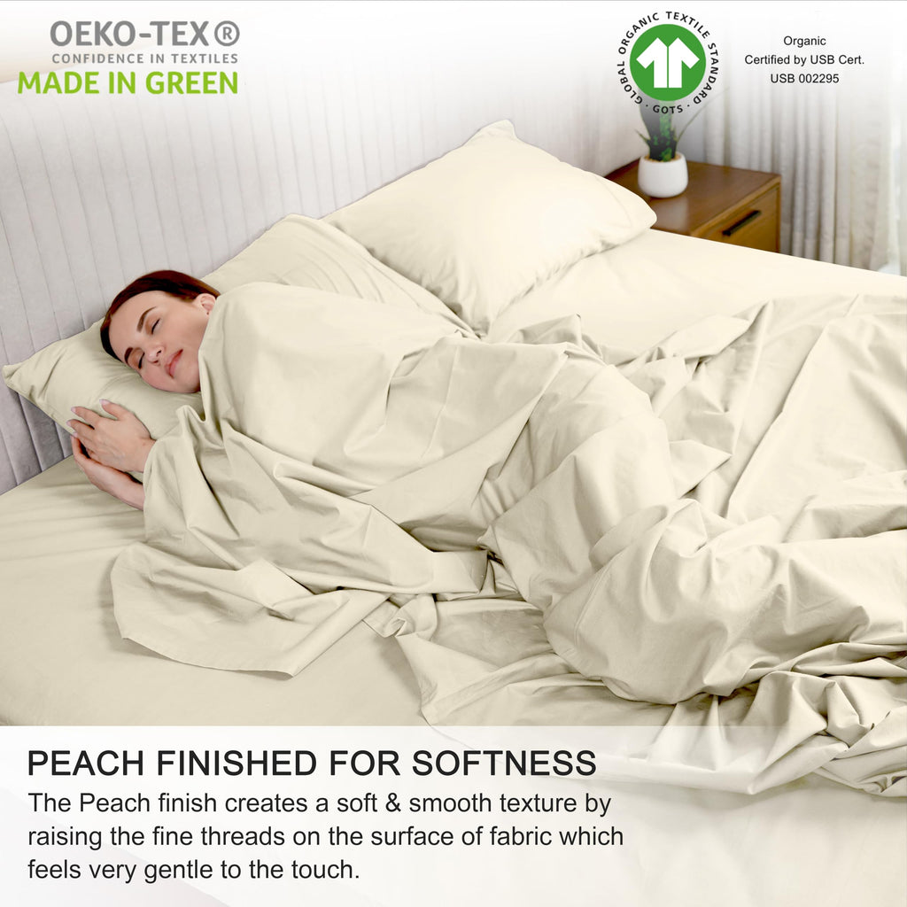 Ruvanti 100% Organic Cotton Sheets - Full Size Bed Sheets - Certified For Gots - Breathable & Comfortable - Soft & Cooling Perca