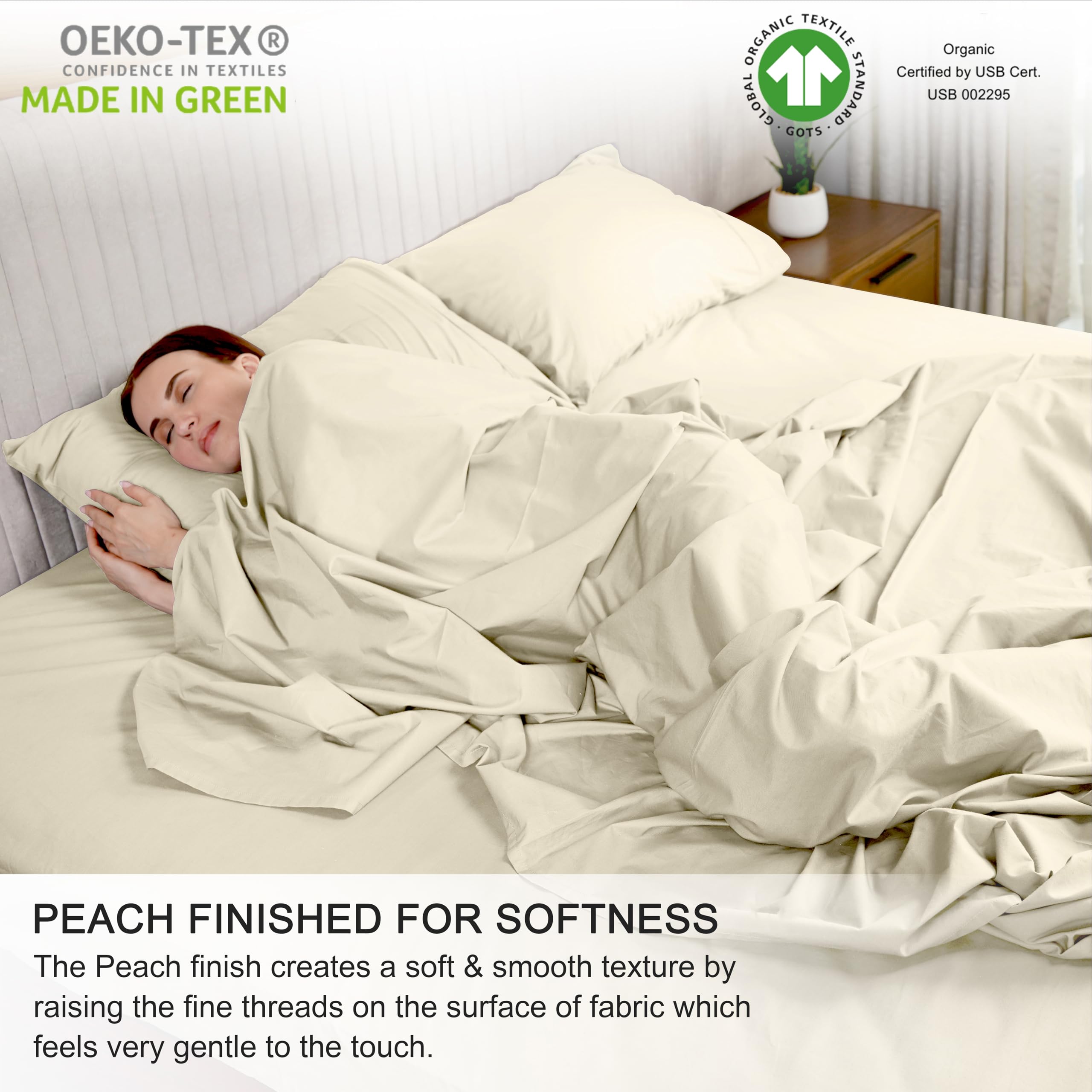 Ruvanti 100% Organic Cotton Sheets - Full Size Bed Sheets - Certified For Gots - Breathable & Comfortable - Soft & Cooling Perca