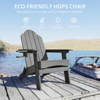 Lue Bona Folding Adirondack Chair Set Of 2, Dark Gray Hdps Outdoor Fire Pit Patio Chairs Weather Resistant, Modern Plastic Chairs With Cup Holder For Proch Garden Deck